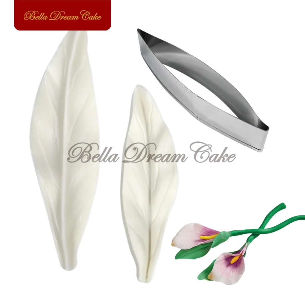 3D Calla Lily Petal/Leaf Veiner Silicone Mold Fondant Flower Stainless Steel Cutter DIY Clay Mould Cake Decorating Tool Bakeware