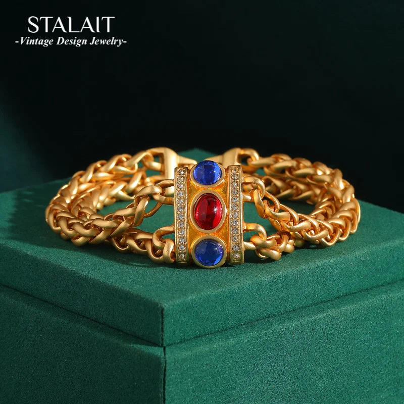 

Vintage Accessories Luxury Gold Color Chain Bracelets Woman Charms For Bangles Natural Galss Indian Valentine’S Day Designer