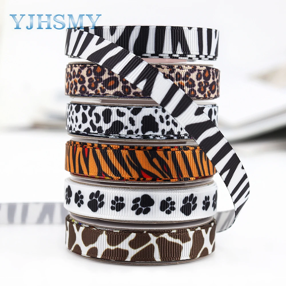 Animal Prints Grosgrain Ribbon Safari Animal Leopard Zebra Tiger Giraffe Print Polyester Ribbon Crafts for Wreath Home Decor