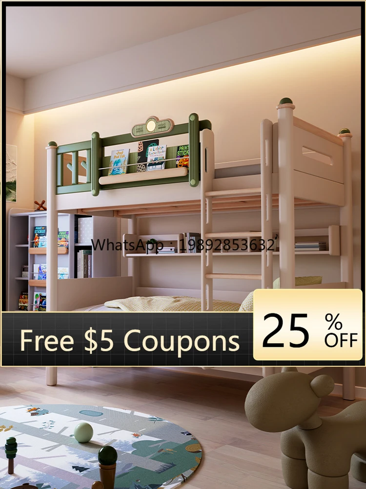 YFY Solid Wood Double Layer  Bunk Bed, Double Bed, Upper and Lower Bunk, Small Apartment, Parallel Upper and Lower