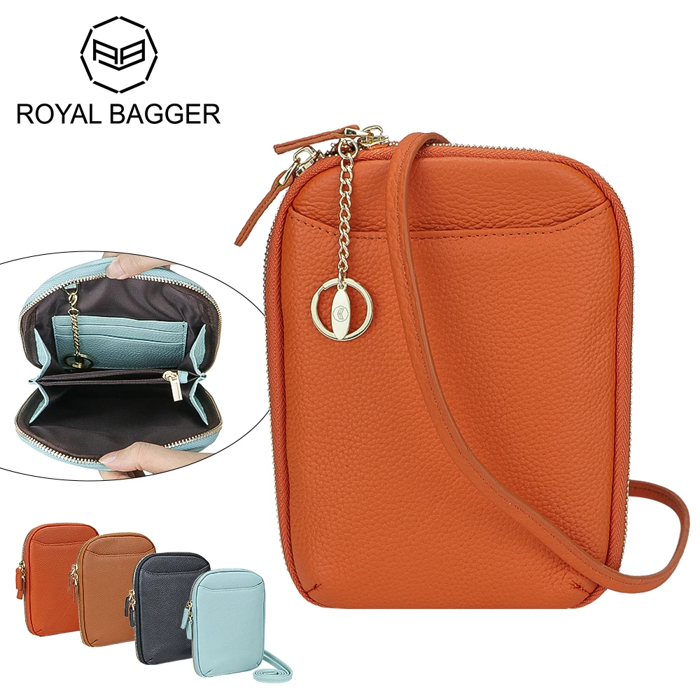 Royal Bagger Fashion Casual Women\'s Crossbody Bags, Genuine Leather Shoulder Bag, Phone Purse with Key Chain 1854