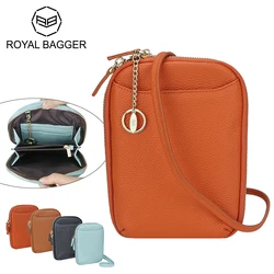 Royal Bagger Fashion Casual Women's Crossbody Bags, Genuine Leather Shoulder Bag, Phone Purse with Key Chain 1854