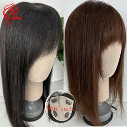 Hesperis Natural Human Hair Topper with French Bangs Real Hair Clip-in Topper for Volume and Gray Coverage 5x6 Inch topper