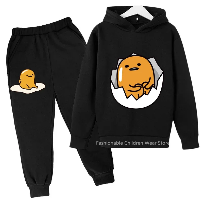 Lovely Gudetama Print Hoodie + Joggers Kids Autumn/Spring Cotton Clothes Boy Girl Friendly Casual Outdoor Korean Trendy