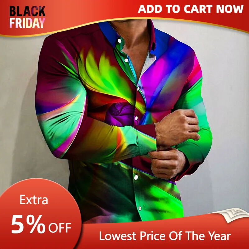 Hot Selling Men\'s Shirt Colorful Abstract Graphic Print Outdoor Street Long Sleeve Shirt Clothing Fashion Streetwear Designer So