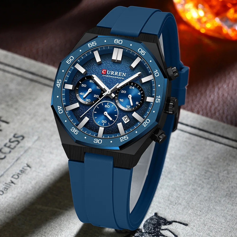 CURREN 8489 New Mens Watches Waterproof Sports Watch Silicone Strap Chronograph Quartz Wristwatch Relogios Masculino+BOX view 3
