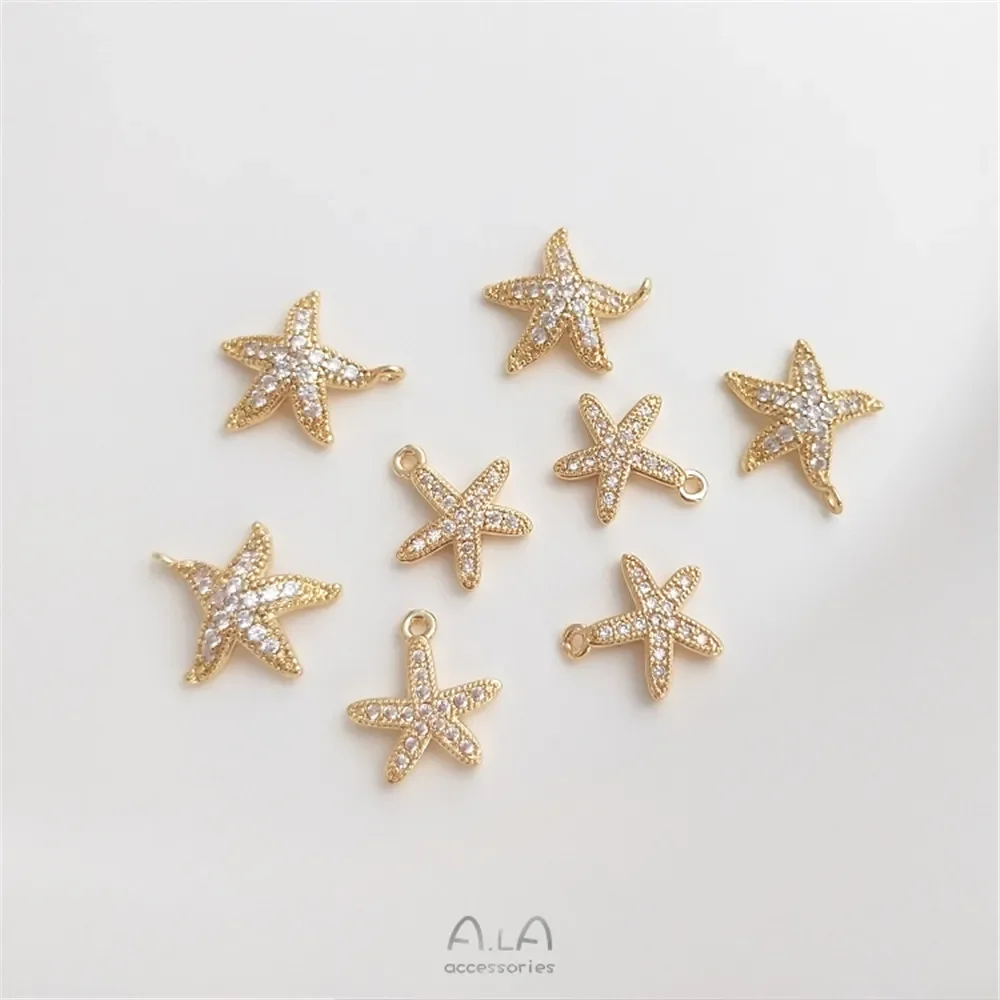 

14K Gold Plated Micro zircon starfish pendant DIY Fat star necklace clavicle chain pendant