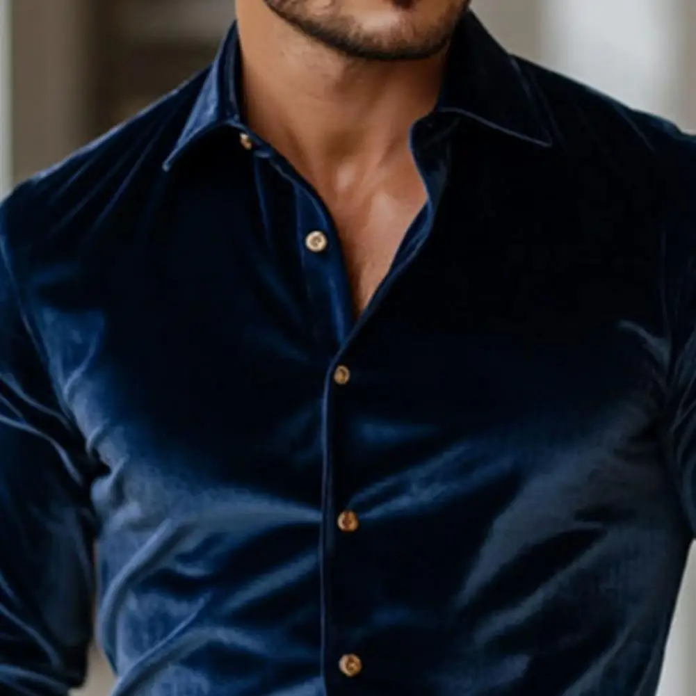Versatile Men Long Sleeve Shirt Men's Velvet Dress Shirt Long Sleeve Button Down Lapel Shirt Casual Formal for Parties Dates