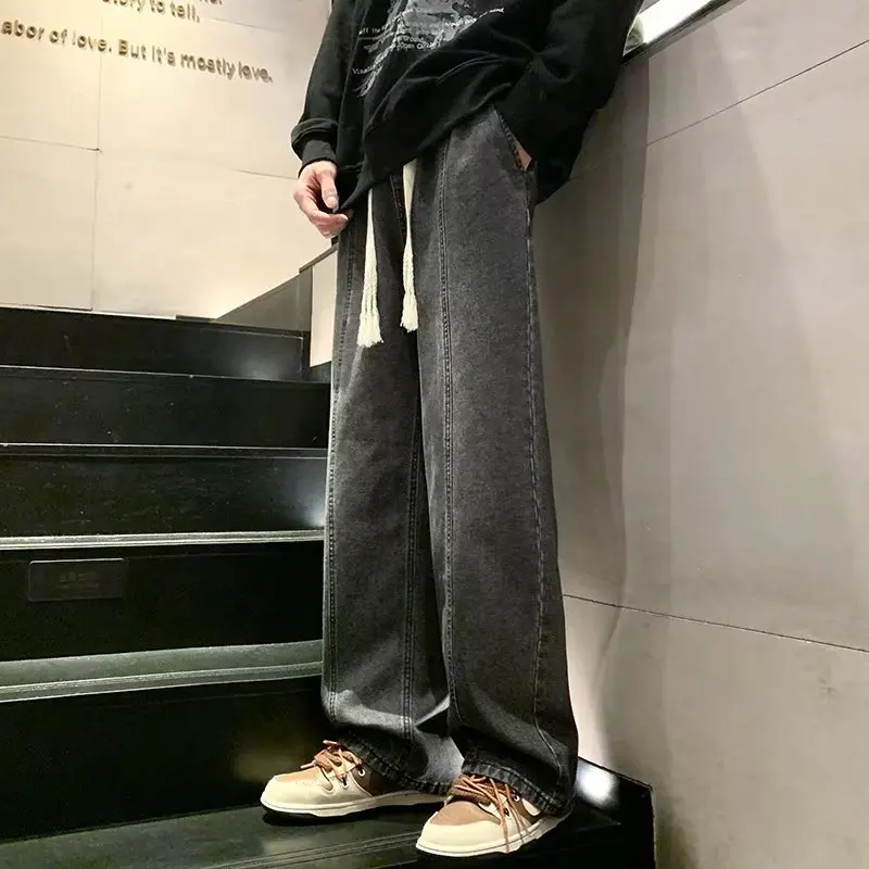 

Осень-зима, большой размер 300, винтажные джинсы INS с завязками, мужские свободные длинные брюки с прямыми штанинами