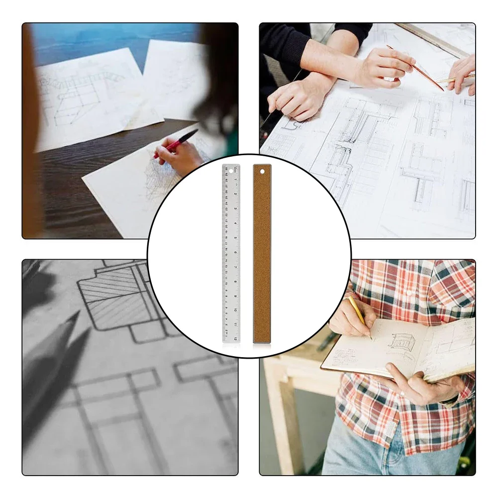 1/3pcs Stainless Steel Metal Ruler With Non-Slip Cork Backing Drafting Supplies Hand Tools Precision Double Sided Measuring Tool