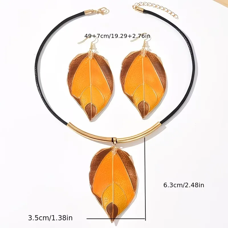 Bohemian Plated Leaf Necklace & Earrings Set