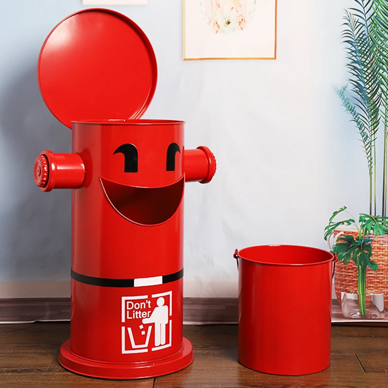 American fire hydrant cartoon classification trash can iron art kindergarten milk tea shop outdoor park retro storage bucket