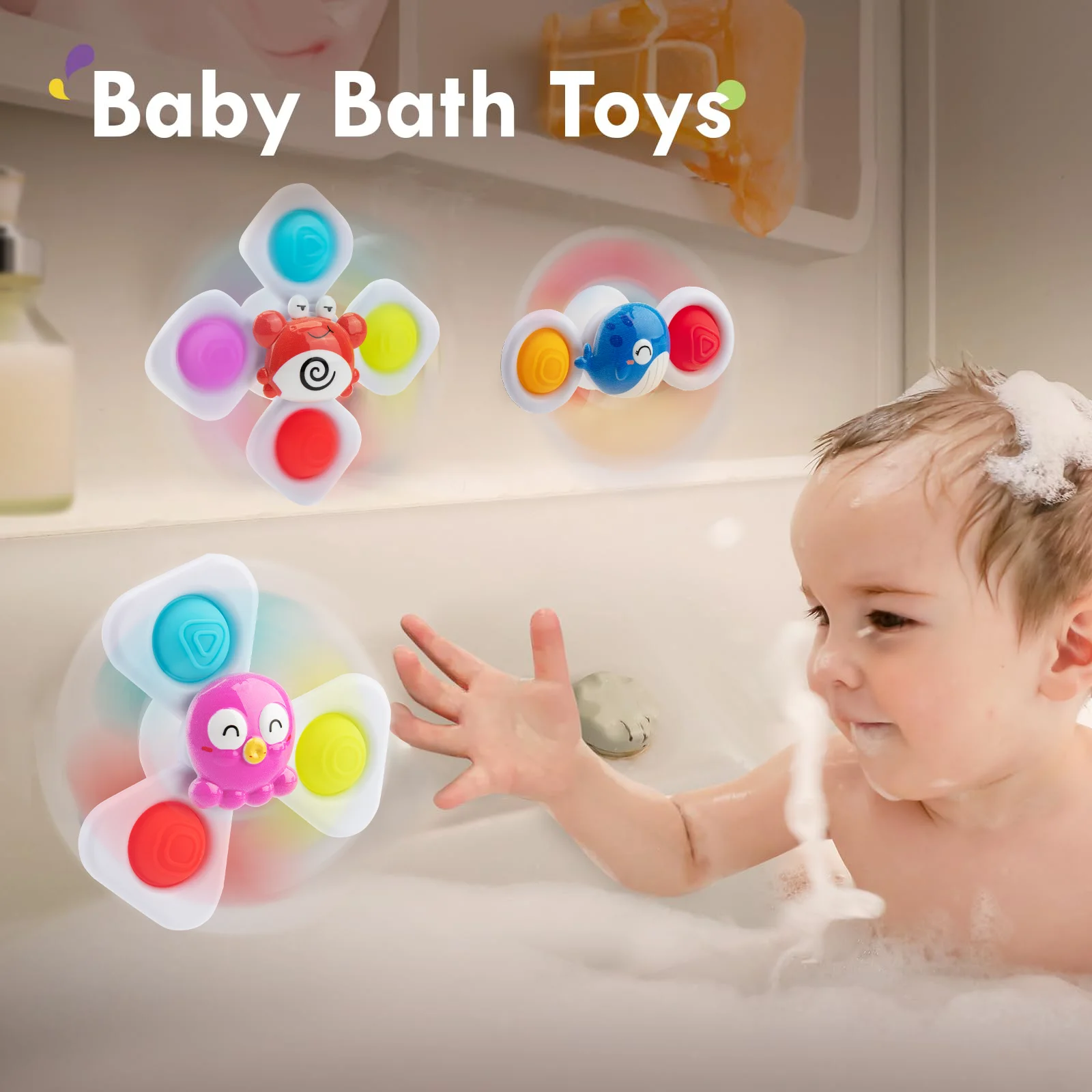 

Cartoon Suction Cup Spinner Toy Baby Bath Toys Hand Spinning Toys with Suction Cup Water Play Educational Toys for Toddler Kids