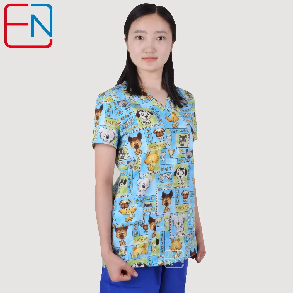 XXS-5XL Women Scrub Top With V-Neck 100% Cotton Print Scrub Uniforms Nurse Scrub Tops For Women - view 5