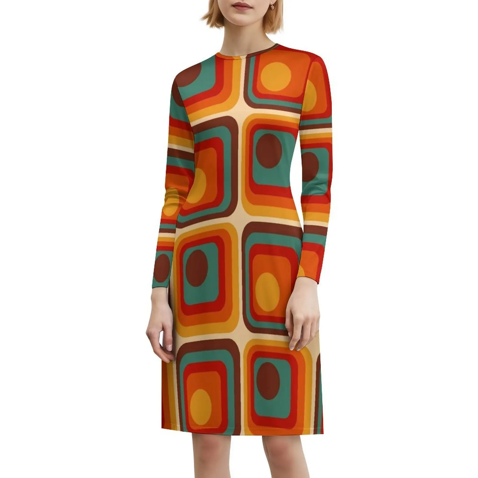 فستان ريترو هندسي متدرج مربع ودائرة 221 فستان حفلات أنيق للنساء على شكل حرف a مع قصير/طويل/بدون أكمام #6