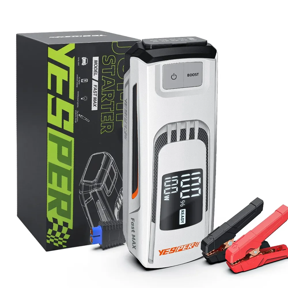 YESPER - Arrancador de baterías A-FAST-MAX para coches, ideal para emergencias: capacidad 27.000 mAh (99,9 Wh), corriente máxima 4120 A, compatible con gasolina y diésel, incluye puerto USB-C PD 100 W