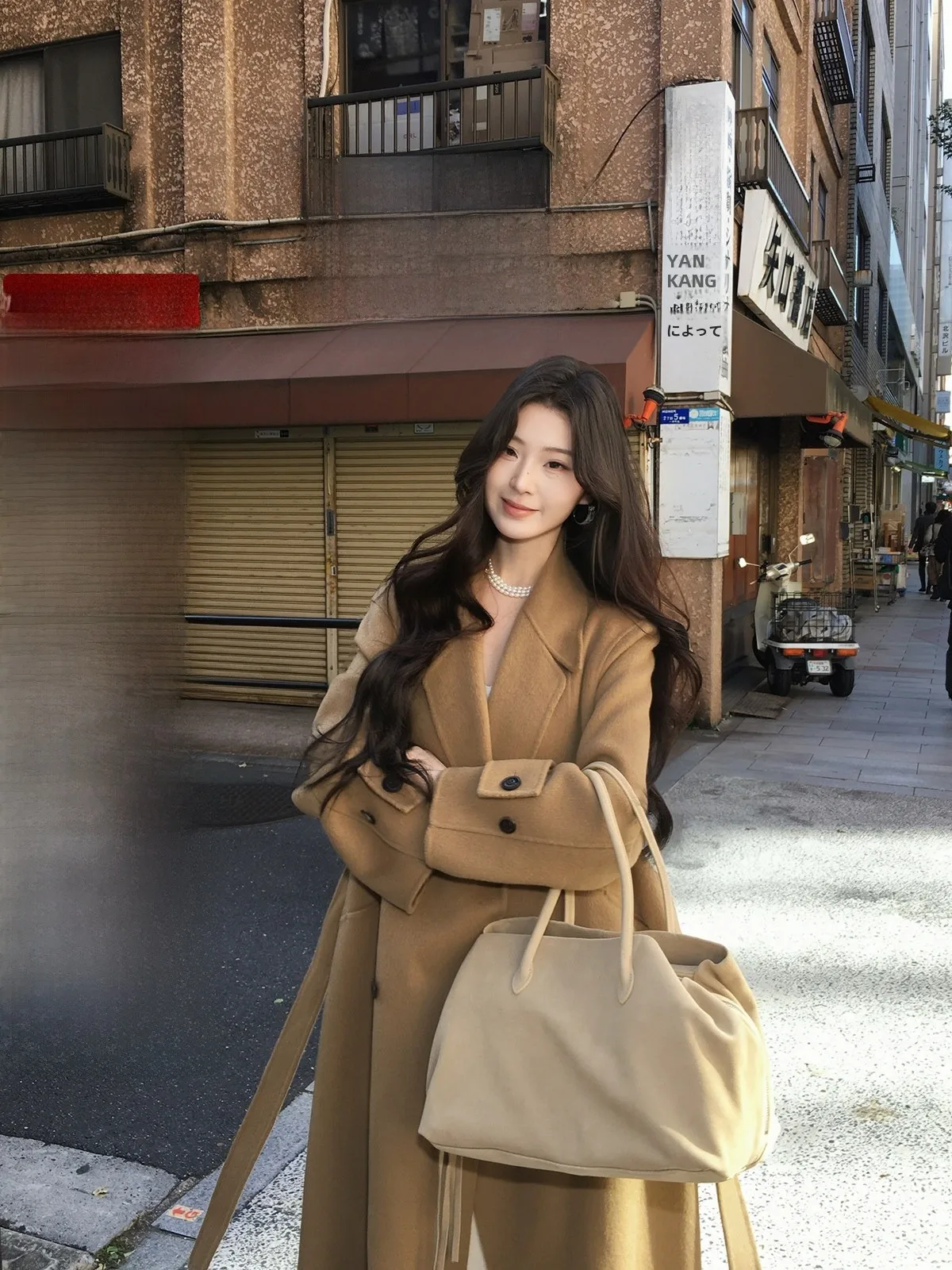 

Iceolly Winter Double-Faced Woolen Coat Women's High-End Feeling Camel Color Woolen Outerwear Long Sve Thiened Winter Ja...