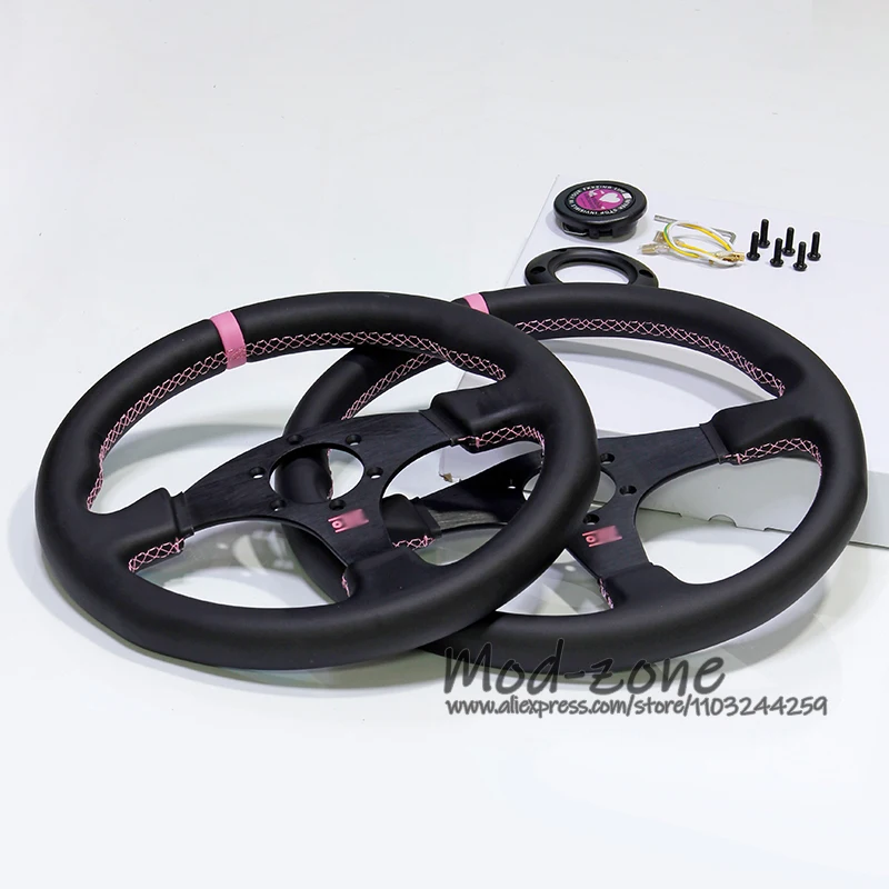 Pink Stitch 13 Inch 330MM/14 Inch 350MM Flat Type Racing Steering Wheel