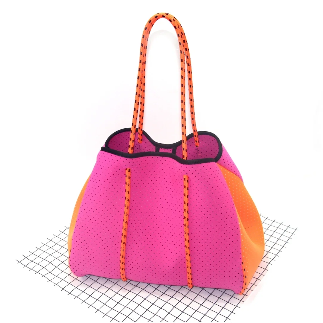 2025 Hotsale Large Fashion Tote Bag for Women Neoprene Tote Bag for Summer and Beach Pink High Quality Neoprene Women Handbag