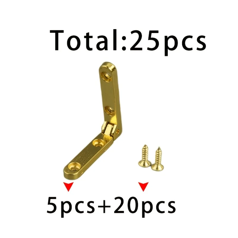 25Pcs Gold 90° L‑Shape Folding Hinges Kit with 2×10 Screws, Mini Position Hinges for Jewelry Gift Wooden Box