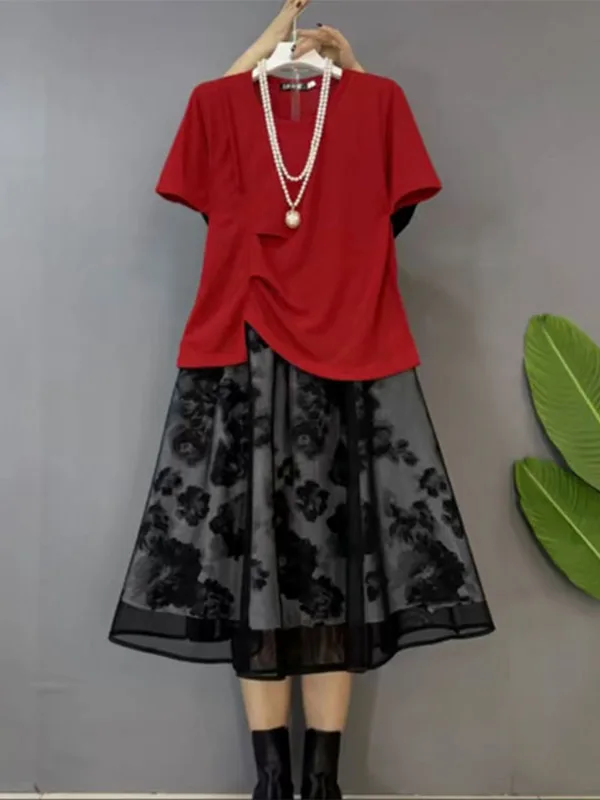 

Plus Size plus Size Faion Casual ort Sve Set Summer New Sle Slimming f Skirt Cover up Polyester Fiber Commute Sle