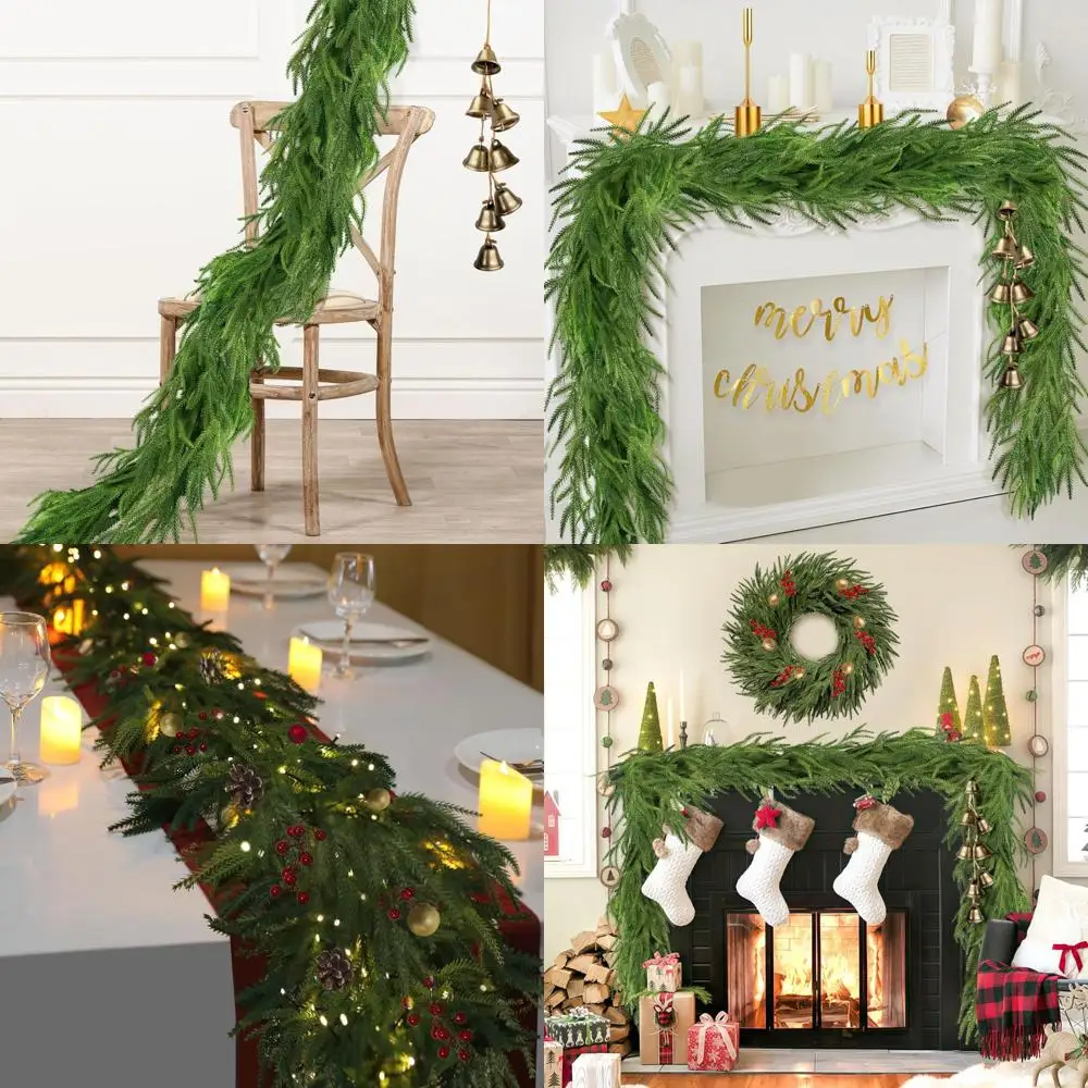 

Рождественская 6-футовая искусственная сенсорная гирлянда из кедра с колокольчиками, идеально подходит для мантии, стола, лестничного поручня, внутренних украшений