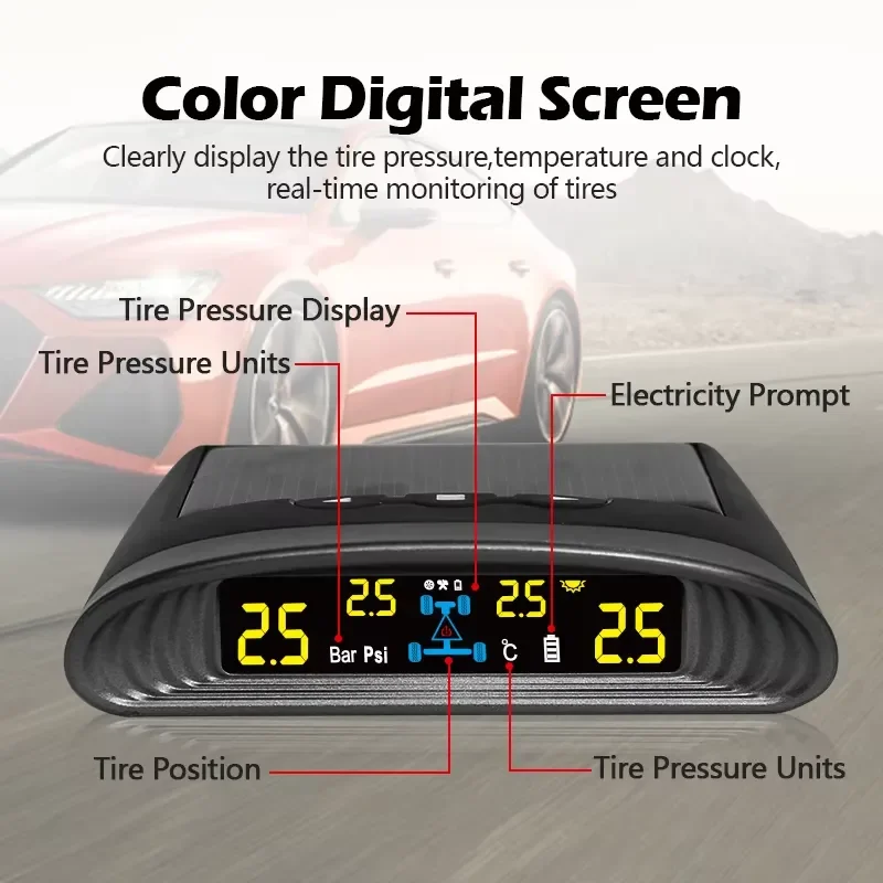 No. 1 Sales SPY Solar Power TPMS with ABS Material and LCD Display Universal Tire Pressure Monitor Gauge for All Automobiles