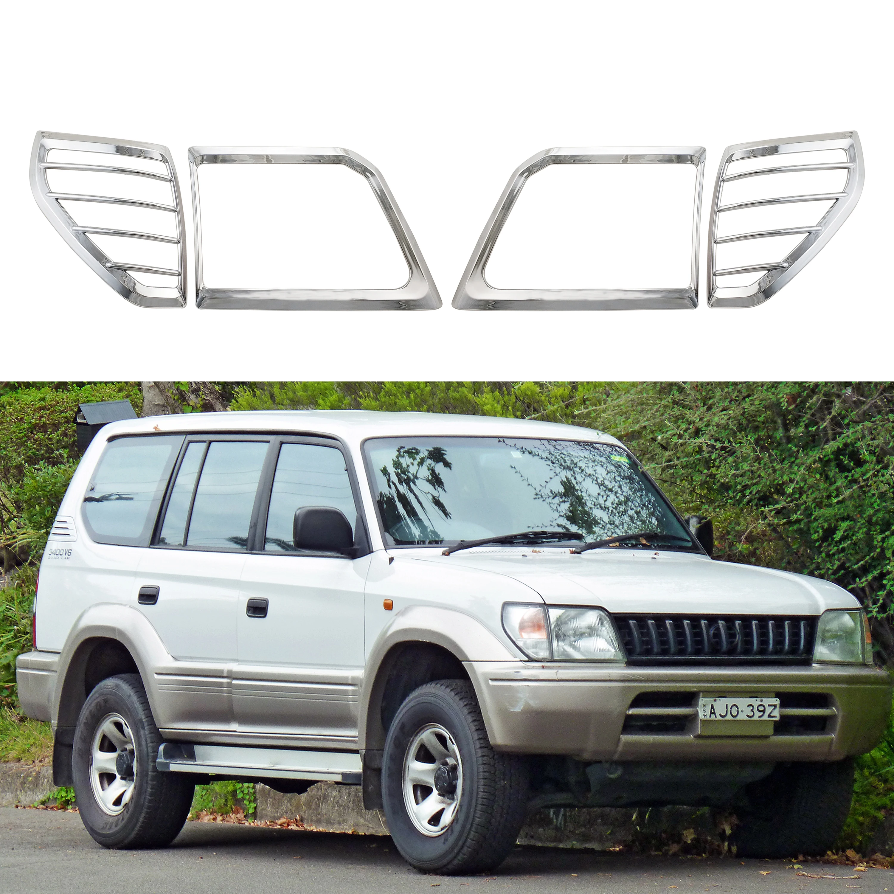 For Toyota Land Cruiser Prado FJ90 90 3400 1996-2002 Car Modification Exterior Decoration Accessories Trim ABS Chrome Cover Kit