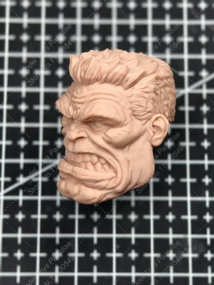 Unpainted 1/12 Men Soldier Super Hero Head Sculpt Monster Hulk White Model Head Fit 6inch Action Figure Body