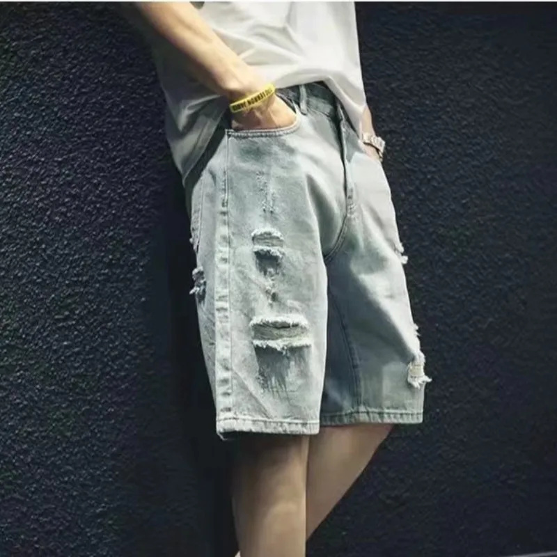 

Summer Thin Denim Short Pants Loose Casual Men's Jeans Five-Point Shorts Youth Trendy Straight Leg Loose Fit Summer Wear