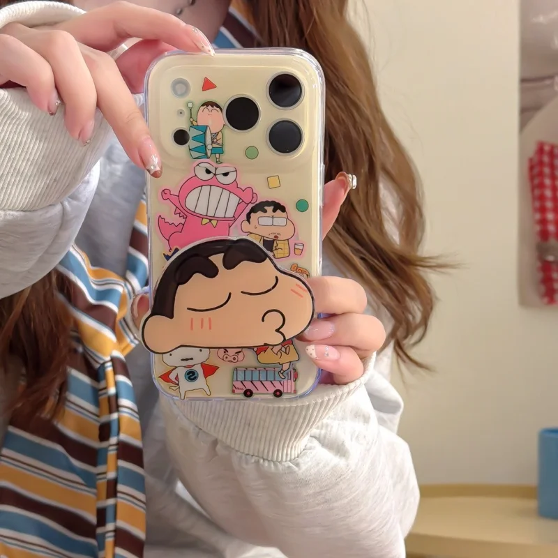 

Cute cartoon comic Funny snot Boochan Crayon Shin-chan Holder Phone Case For iPhone 11 12 13 14 15 16 17 Pro Max anime over﻿