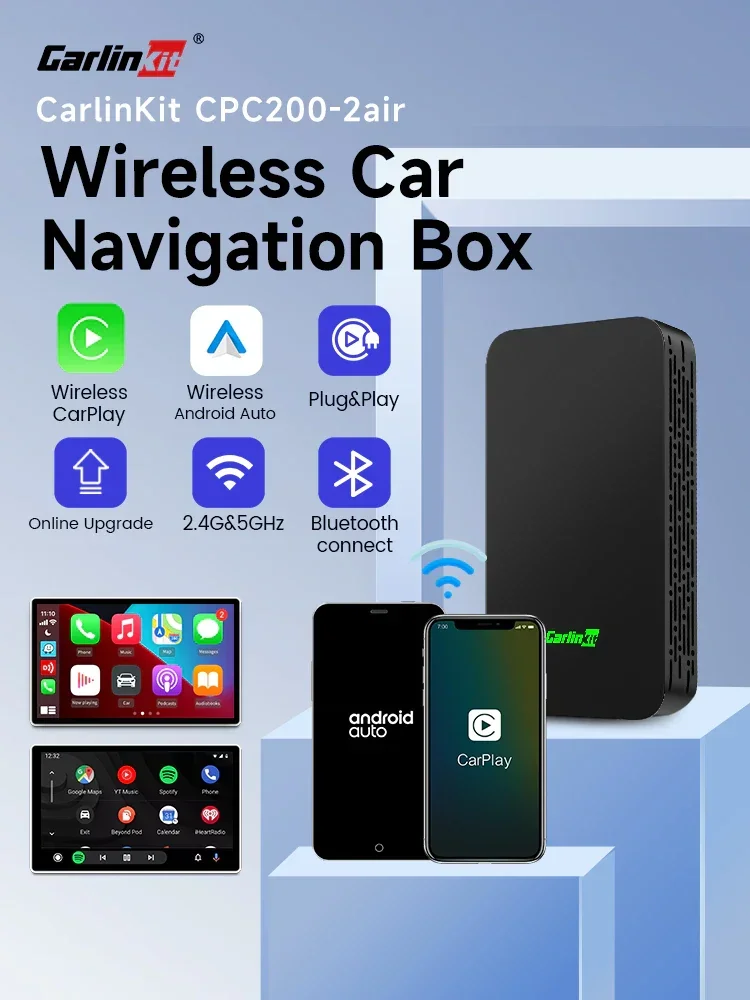CarlinKit 5.0 und 4.0 2-in-1-Wireless-Adapter, kabelloses CarPlay und Android Auto, 2,4 G und 5 GHz, WLAN, Bluetooth, automatische Verbindung, Plug-and-Play