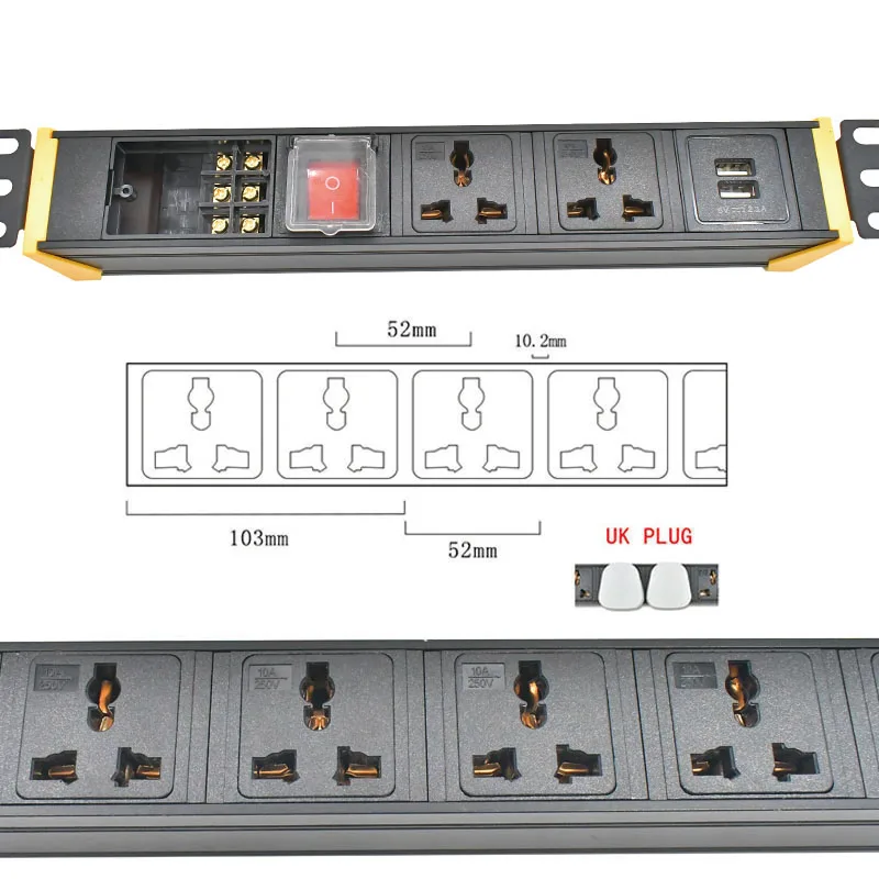 PDU cabinet socket aluminum alloy shell can rotate 360 ° bracket 1-9AC, with double break switch 2USB wireless
