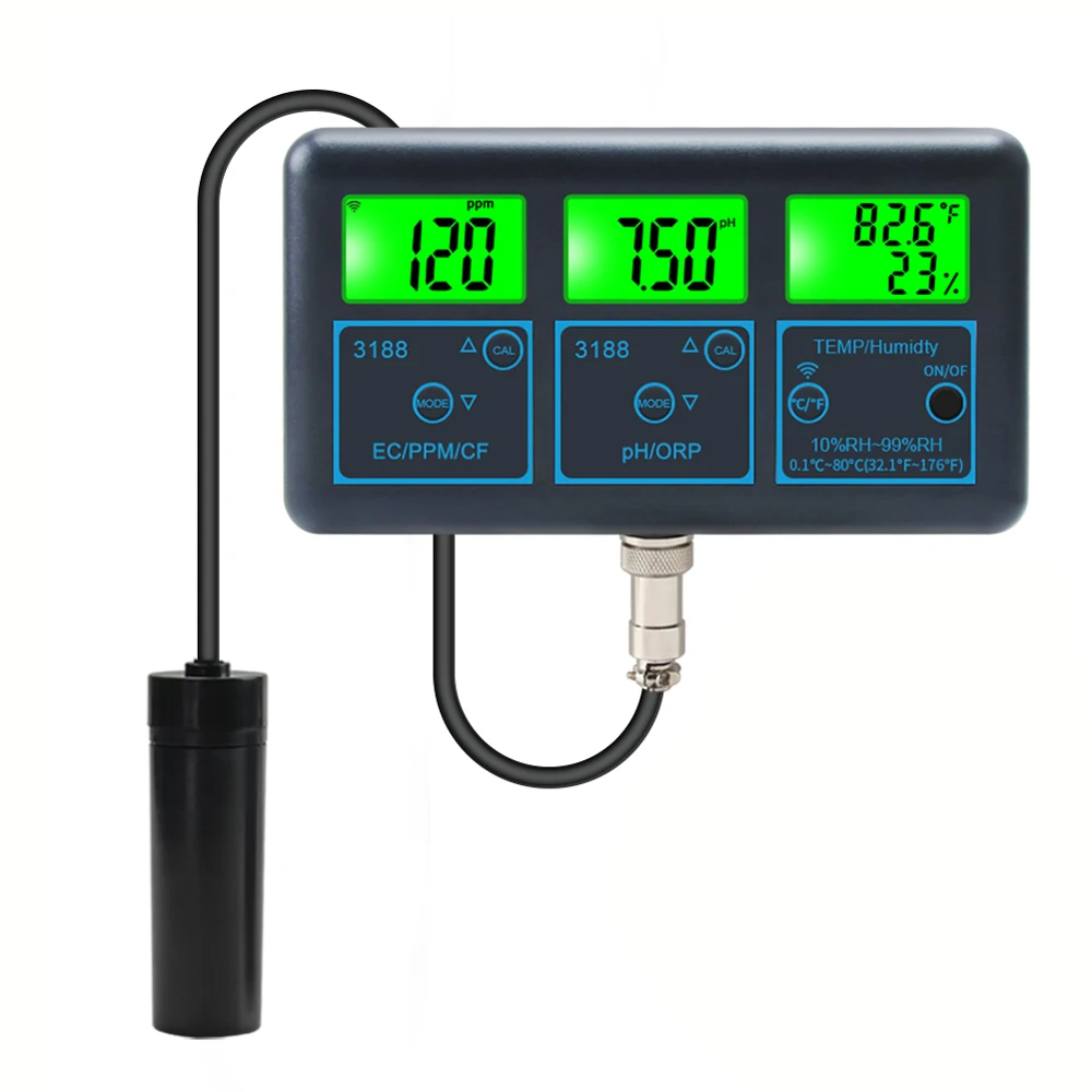 Tuya WiFi 7in1 Water Quality Tester PH ORP EC TDS PPM CF Temperature Humidity Meter Digital Multi Parameter Analyzer App Control