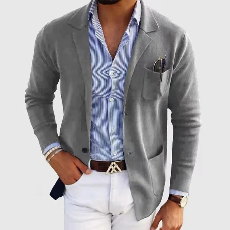 Casual Men Blazers Solid Color Lapel Long Sleeve Single-Breasted Suit Coat Business Outerwear Suit Jacket With Pockets