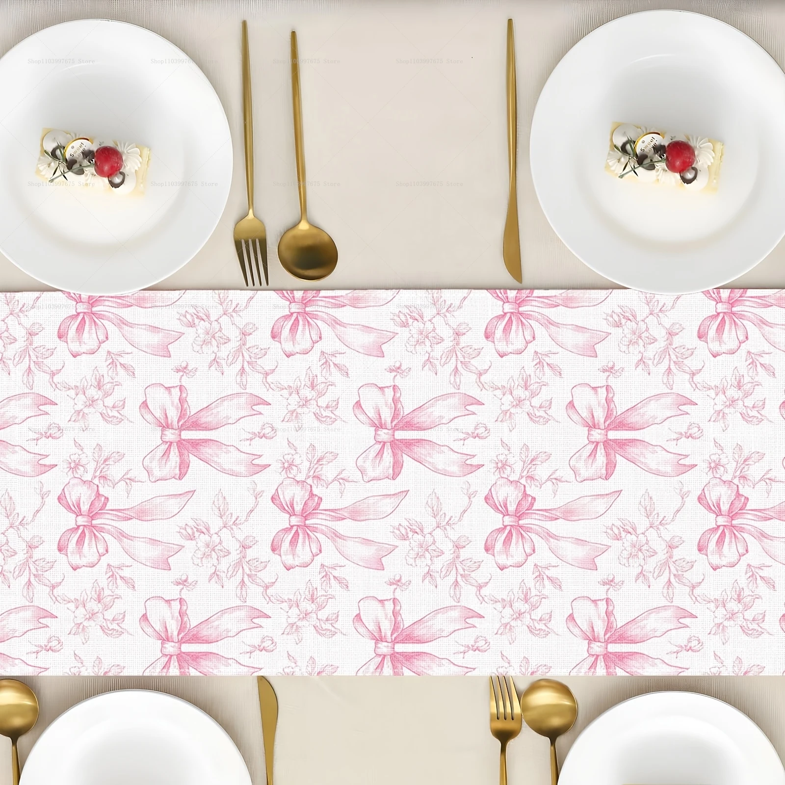 1pc Valentine's Day Pink Bow Table Runner Bridal Shower Girls' Birthday Party Table Decor Suitable for Weddings Home Kitchen