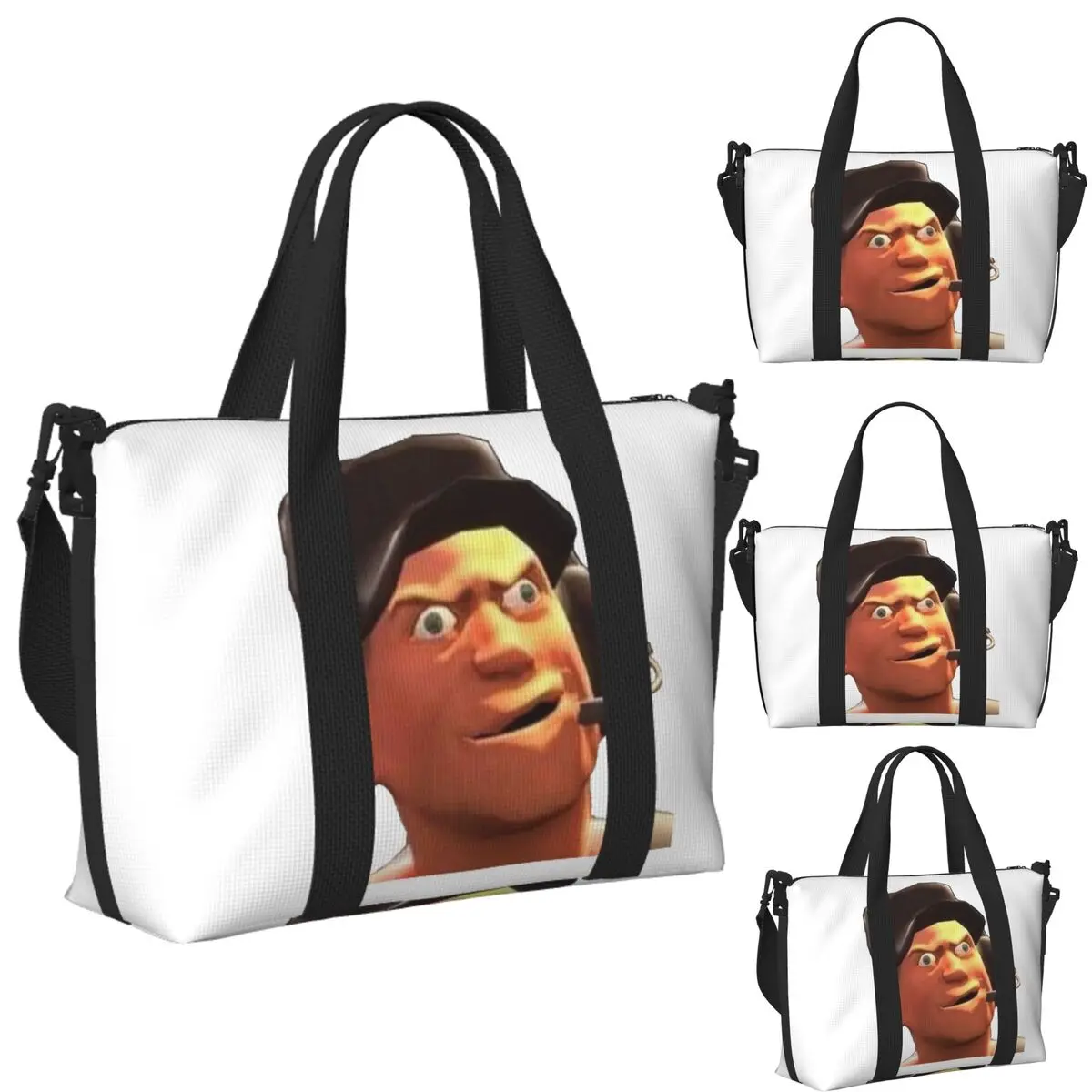 

Custom Team Fortress 2 TF2 Scout Gmod Face Funny Meme Beach Travel Bag Tote Bags for Gym Yoga Women Shopping Duffle Shoulder Bag