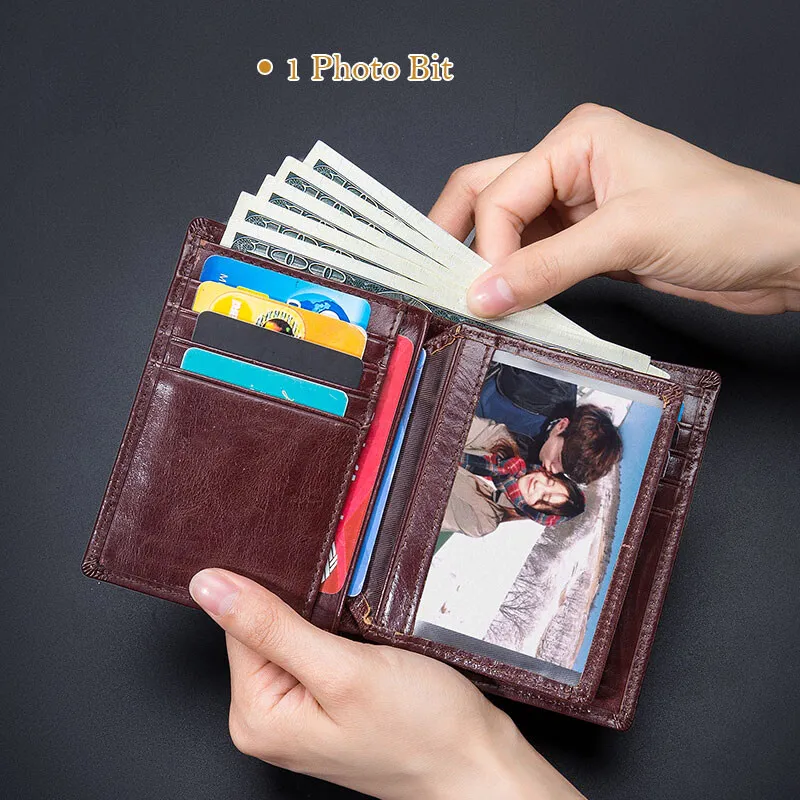 New Business Mens Luxury Wallet Big Logo RFID Wallet Coin Purse Compact Mini Card Holder Middle-Aged Men's Cow Leather Wallets