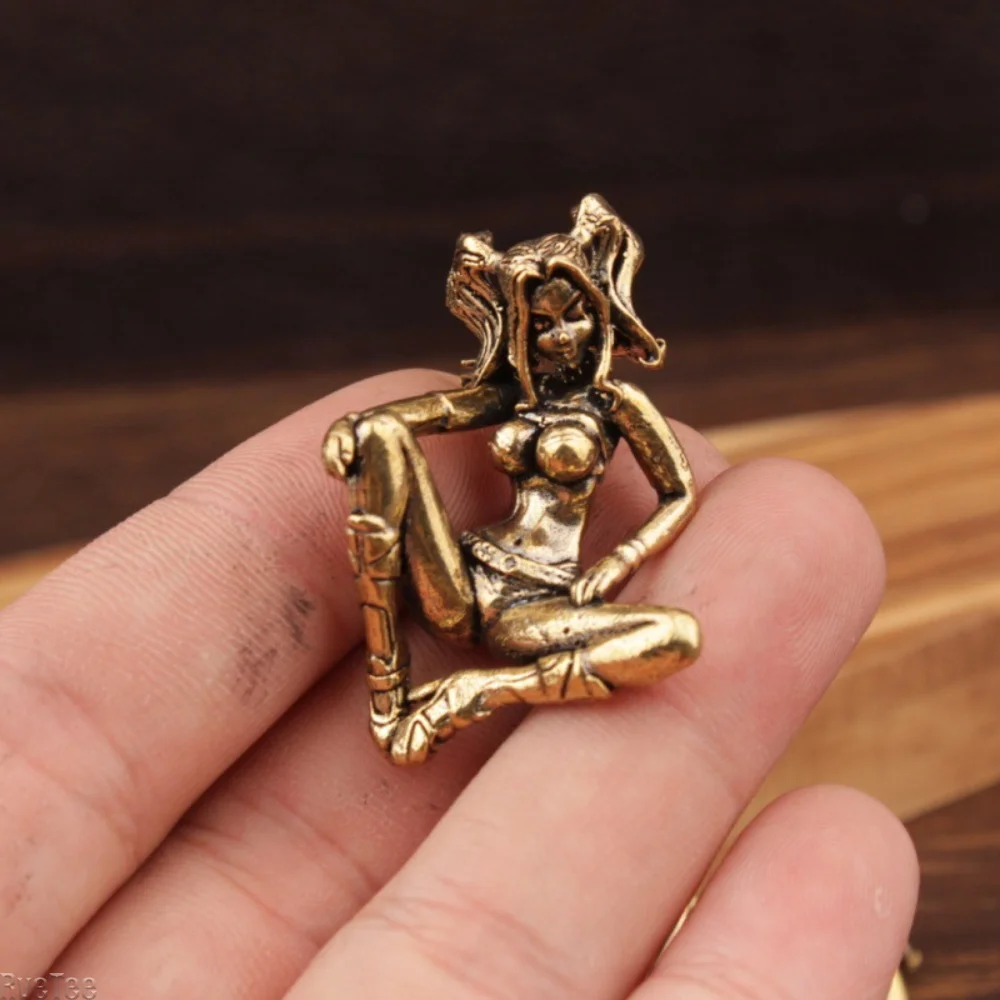 Portable EDC Outdoor Brass Knife Beads Engraved Beauty Girl, DIY Paracord Charms for Lanyard Umbrella Rope Bracelet Making
