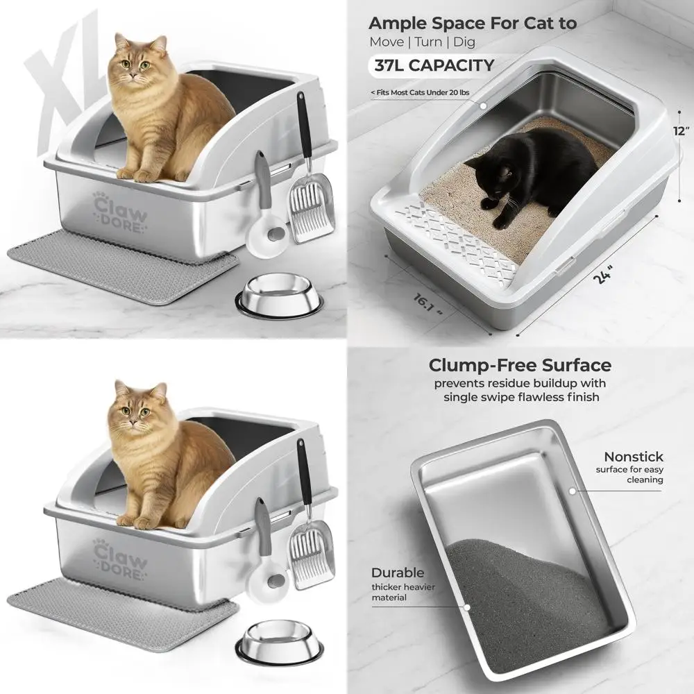 

Очень большой лоток для кошек из нержавеющей стали с крышкой для крупных кошек - устойчивый к запахам и пятнам, герметичный, не ржавеет, с антипригарным покрытием - В наличии