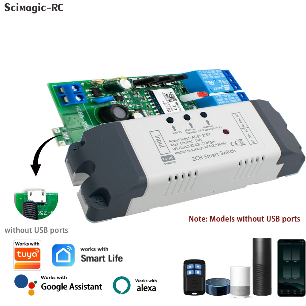 Tuya 2 Channel Smart Wifi Electric Linear Actuator Motor Controller,AC DC 12V 24V 110V 220V Switch,RF433 Remote,2CH Pulse Relay