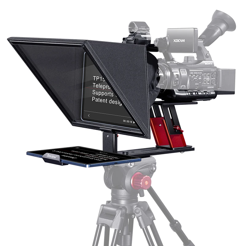 Desview 15 Inch Teleprompter  Aluminum Alloy Teleprompters with Remote Control APP for iPad Tablet Phone for DSLR Cameras Webcam