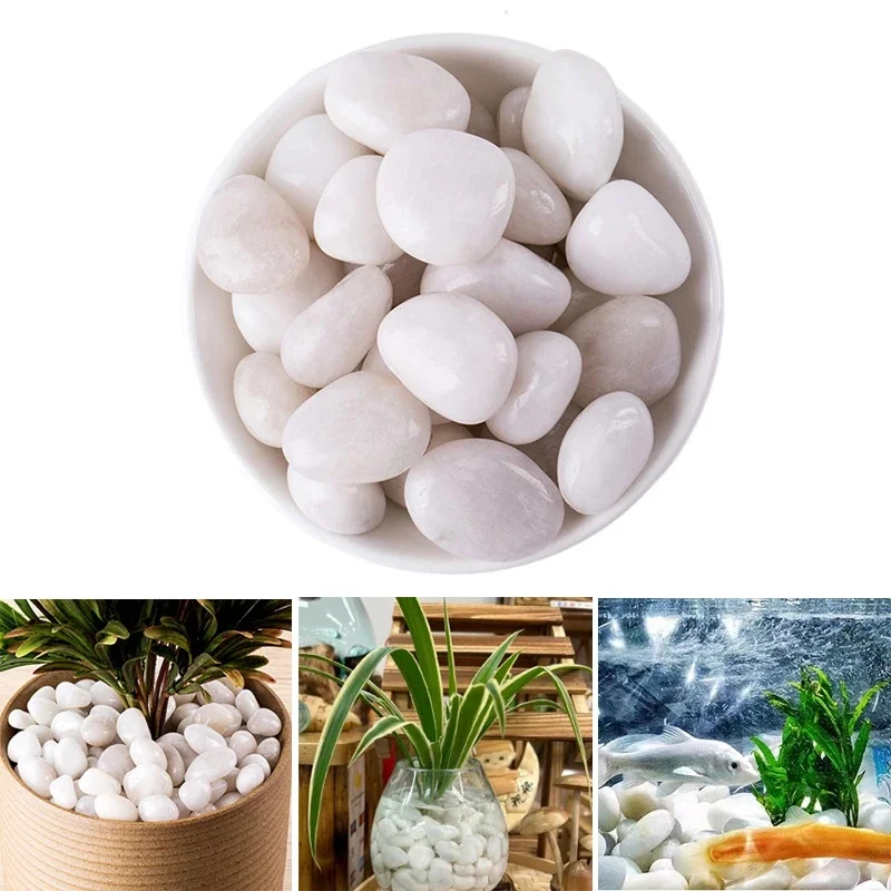 300/800g 2-3cm Natural Pebbles White High Polished Courtyard Landscape Decoration  Horticultural Pot Fish Tank Decorative Stones