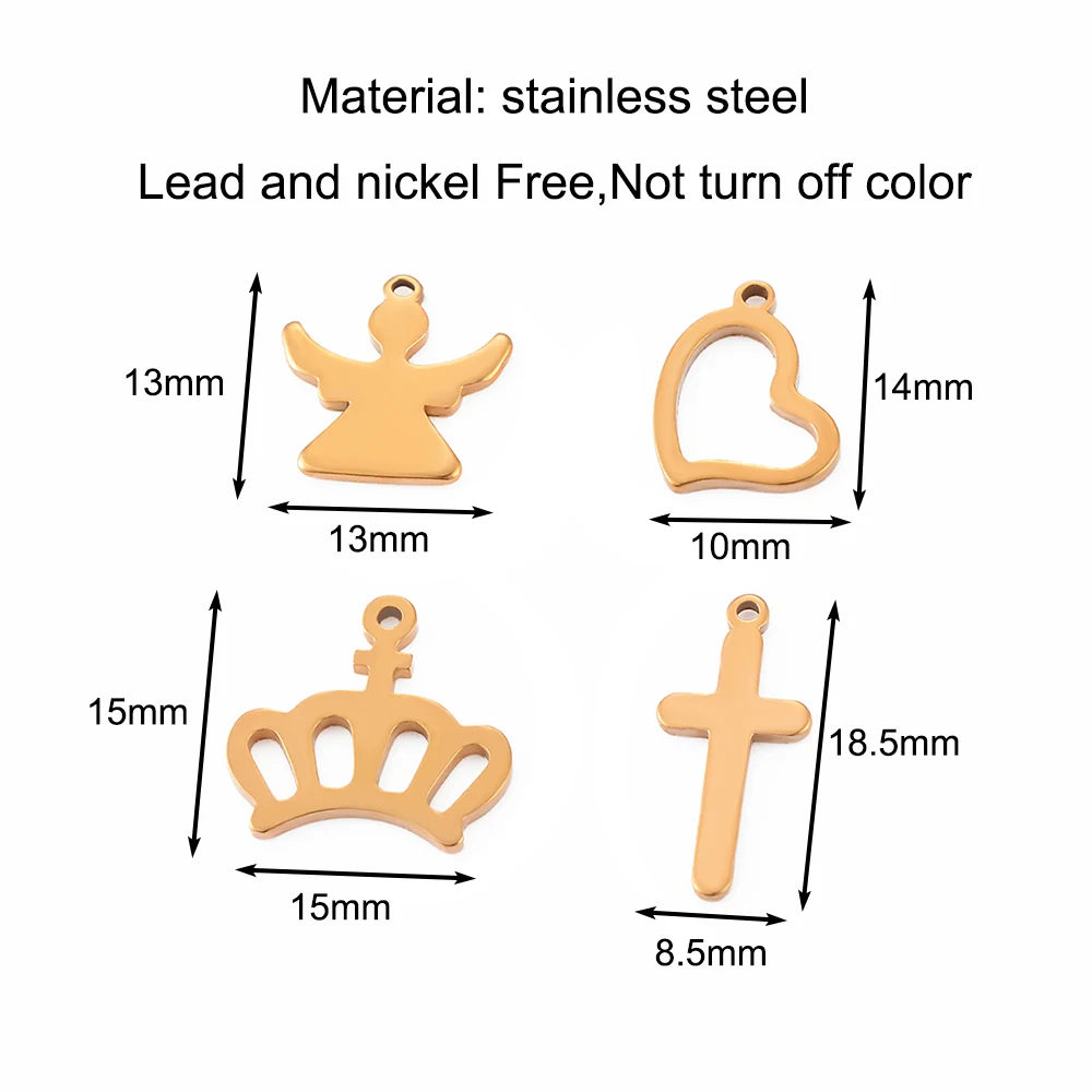20 Stück/Set Edelstahl Anhänger mit Engelkrone, Kreuz und Herz für DIY Armband, Fußkette, Ohrring, Schmuckherstellungszubehör – Detail 1