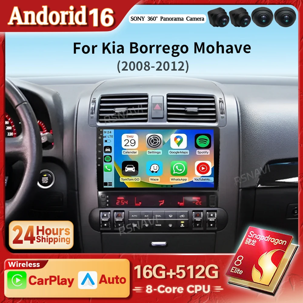 Radio Multimedia para Auto con Pantalla 2K y Android 16 Carplay para Kia Borrego Mohave 2008-2012, Unidad Principal con DSP Inalámbrico Qualcomm y Video