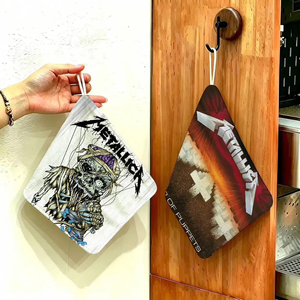Heavy Band M-Metallica Polyester Cotton Hand Wiping Towel, Anti-shrink Hanging Kitchen Cloth for Household Cleaning