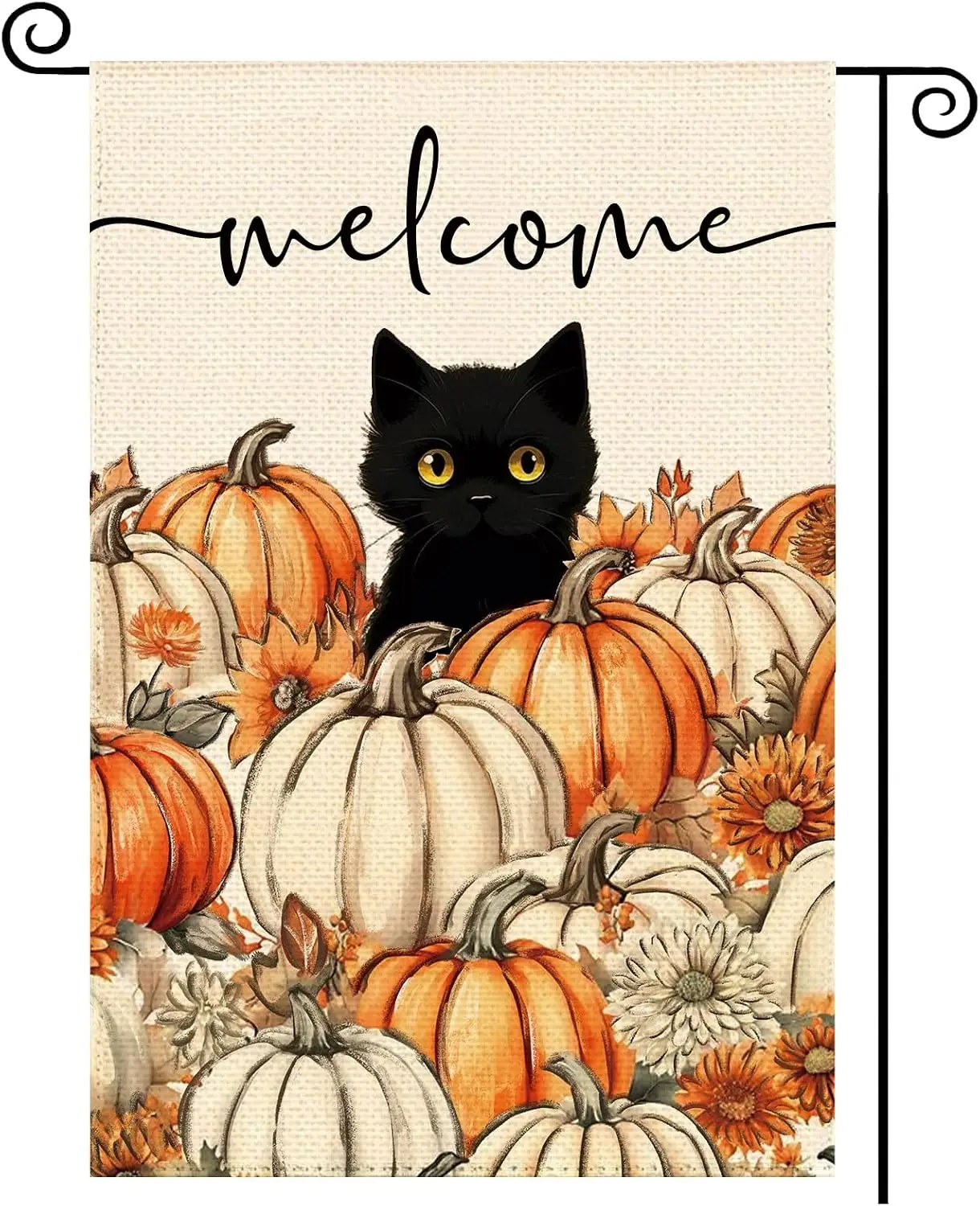 Thanksgiving Fall Black Cat Pumpkin Garden Flag 12 x 18 Inch, Autumn Harvest Burlap Double Sided Welcome Small Flag Yard Hou uui