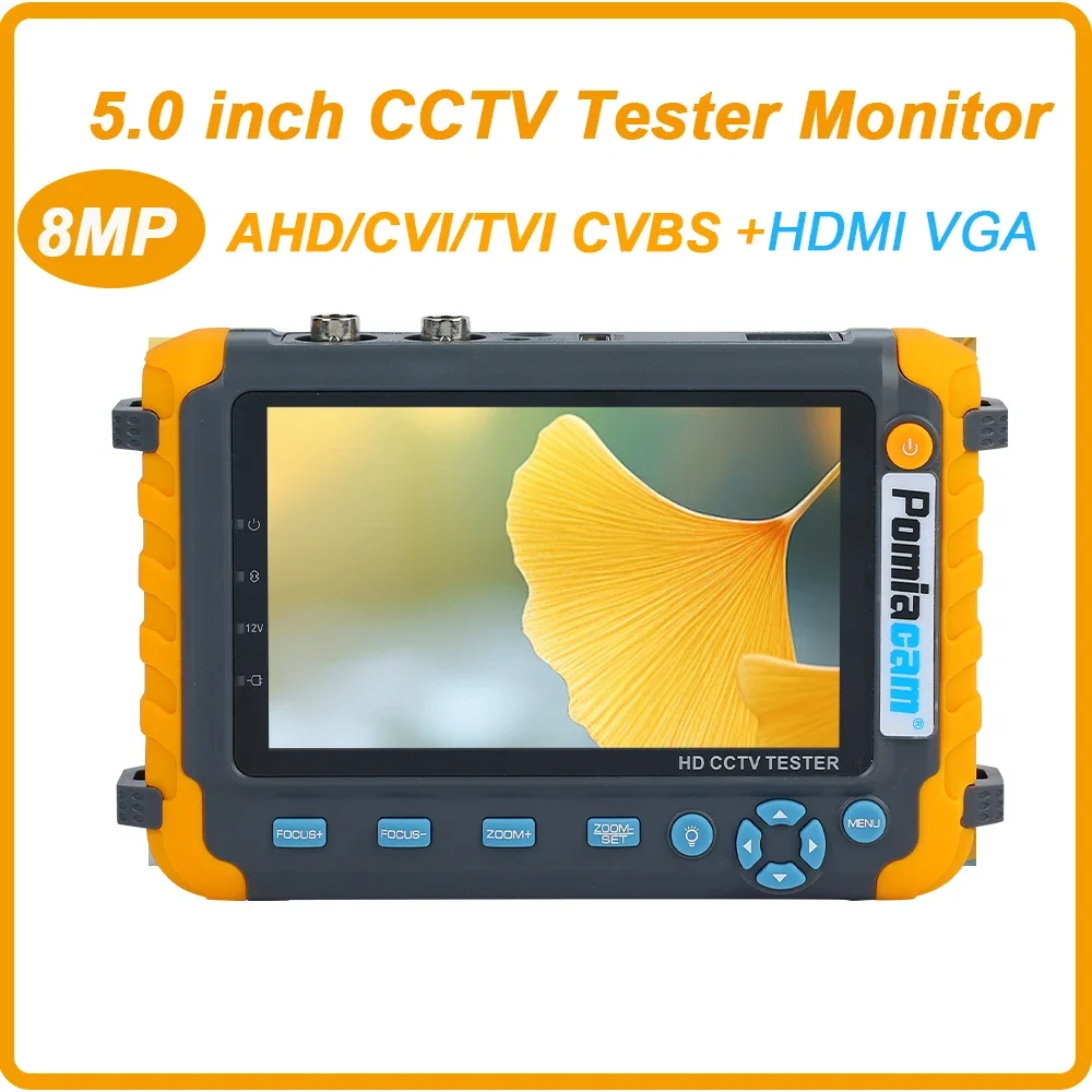 

IV8W CCTV Tester VGA HDMI Input 5.0 Inch Monitor CVBS 8MP AHD/CVI/TVI 4-In-1 Camera Tester Portable Tester Support PTZ Audio