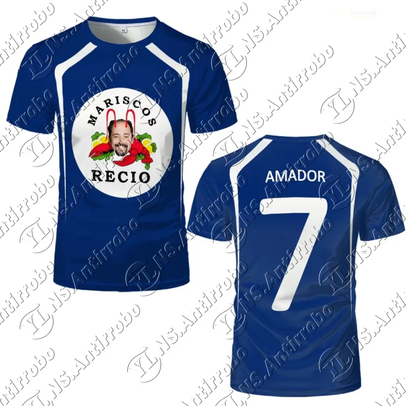 เสื้อฟุตบอลลายกุ้งทะเลตลกๆ สำหรับฤดูร้อน 26 แบบ เสื้อกีฬาผู้ชาย ระบายอากาศ แห้งเร็ว เสื้อยืดเด็ก Mariscos Recio