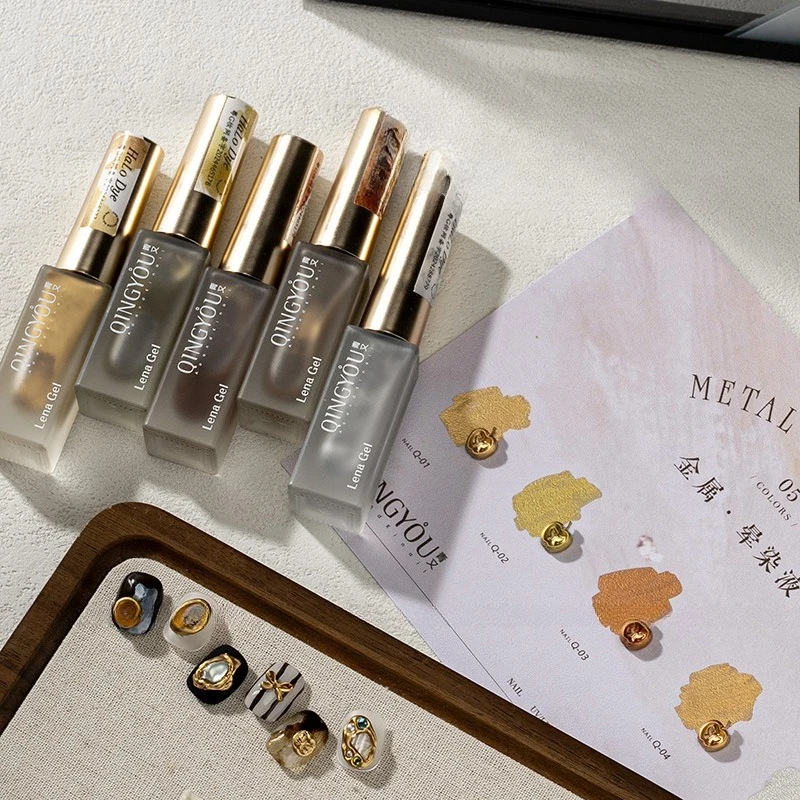 Liquide de teinture pour ongles, 5 pièces, accessoires de Nail Art, 5 couleurs or argent, dégradés de dessin, liquide de teinture Halo pour manucure uniquement